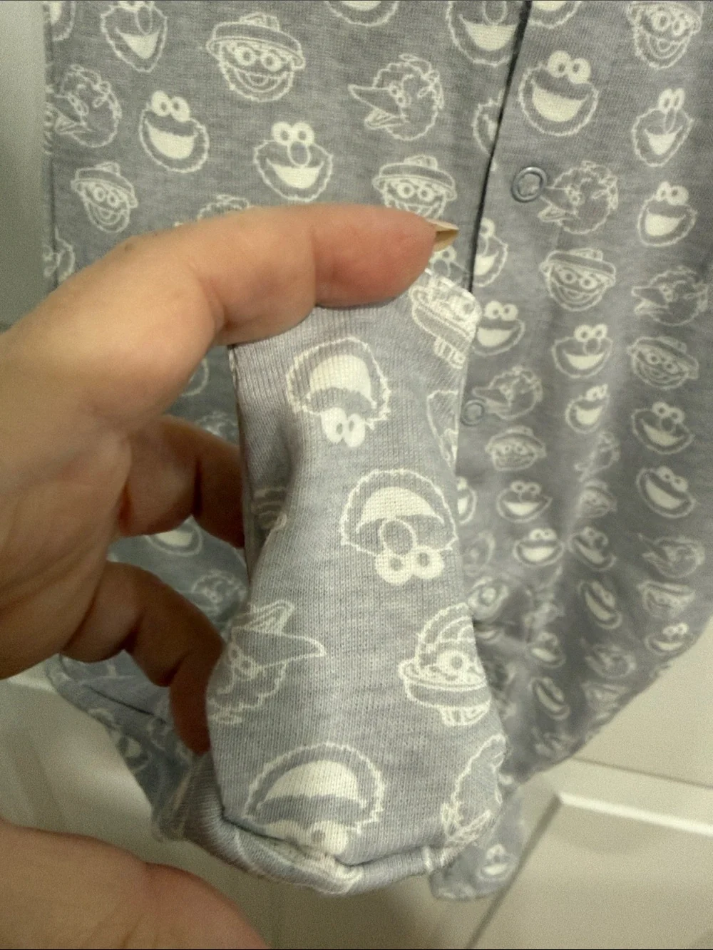 Land Of Nod Gray Footed One-Piece with White Character Faces